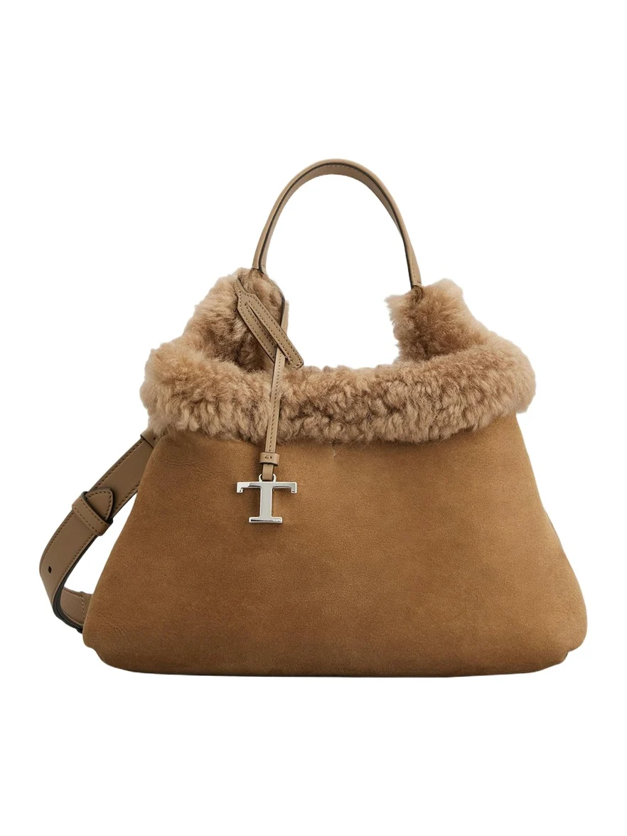 Tod's Apa Small Suede & Shearling Top Handle Bag