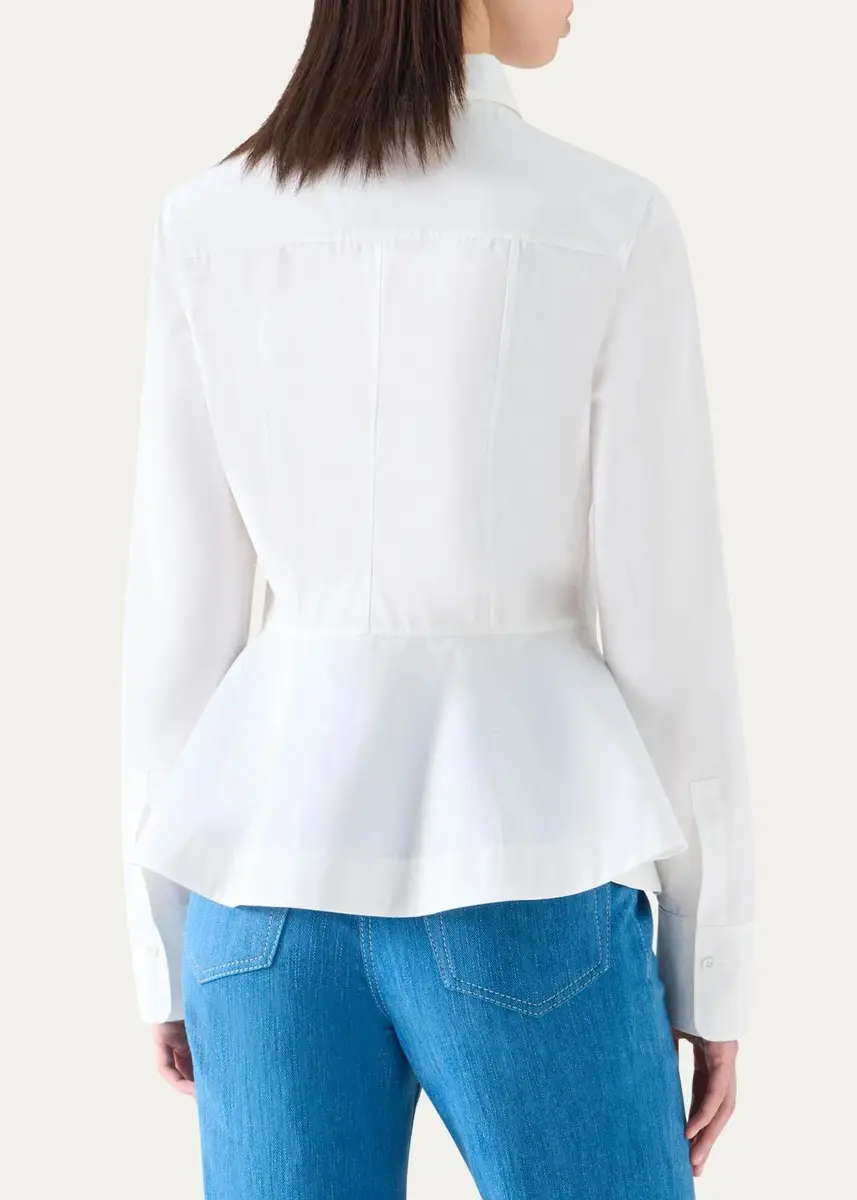 Akris punto Peplum Cotton Button-Front Blouse | Thumbnail 3 Akris punto Peplum Cotton Button-Front Blouse | Thumbnail 3
