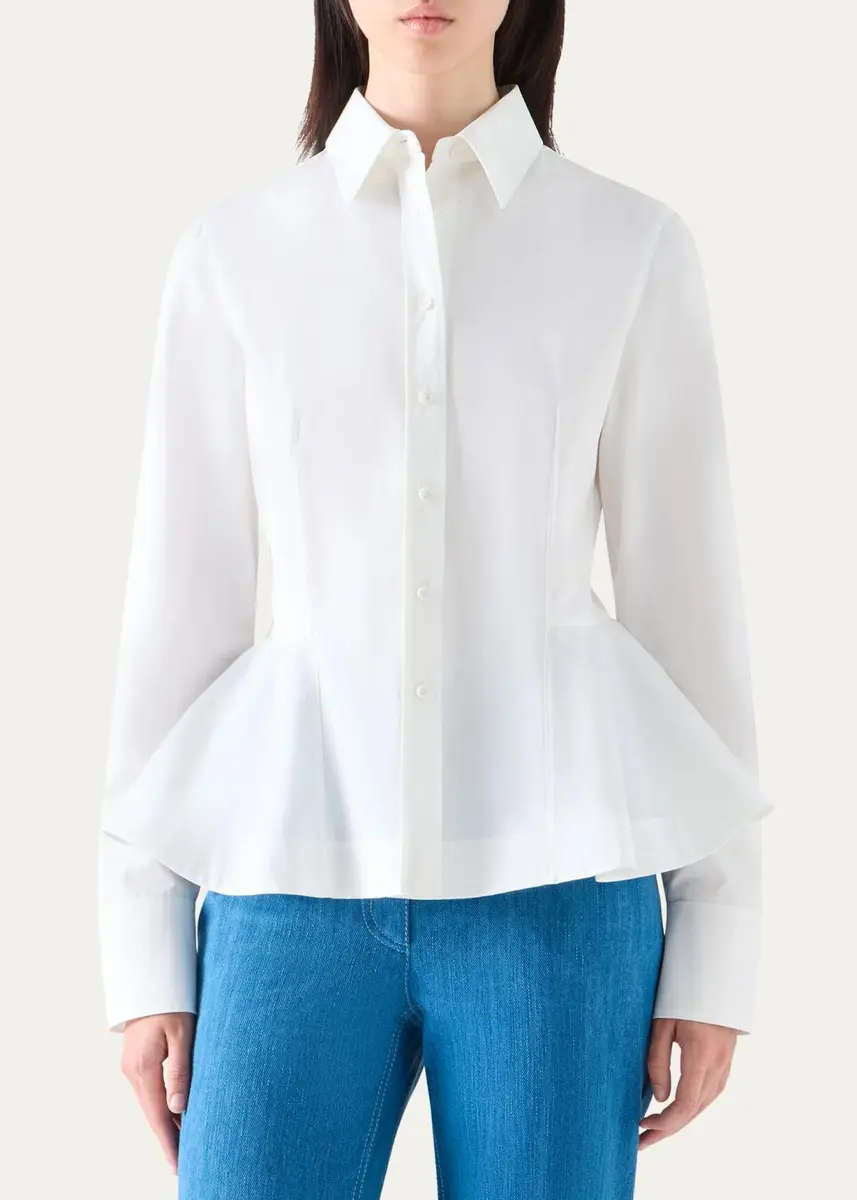 Akris punto Peplum Cotton Button-Front Blouse | Thumbnail 4 Akris punto Peplum Cotton Button-Front Blouse | Thumbnail 4