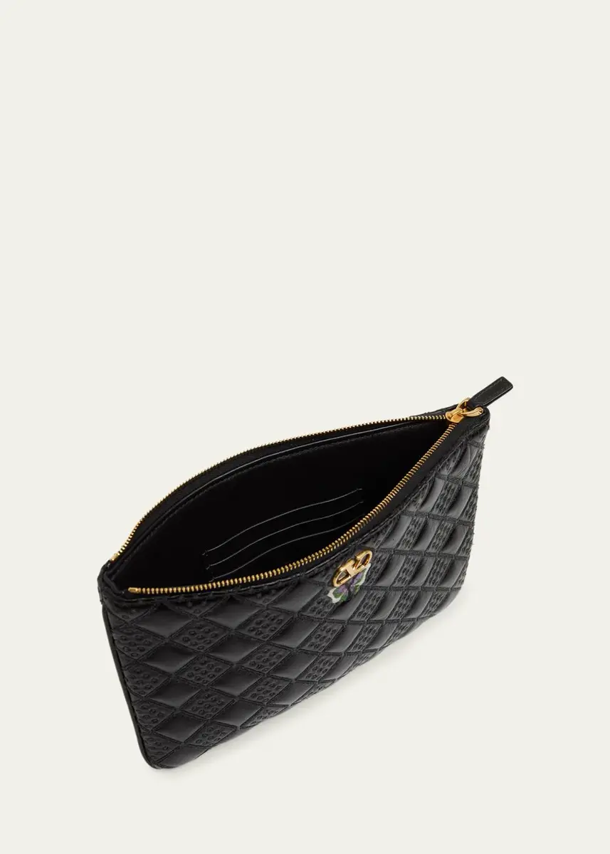 Valentino Garavani Butterfly-Embroidered Quilted Leather Clutch Bag | Thumbnail 4