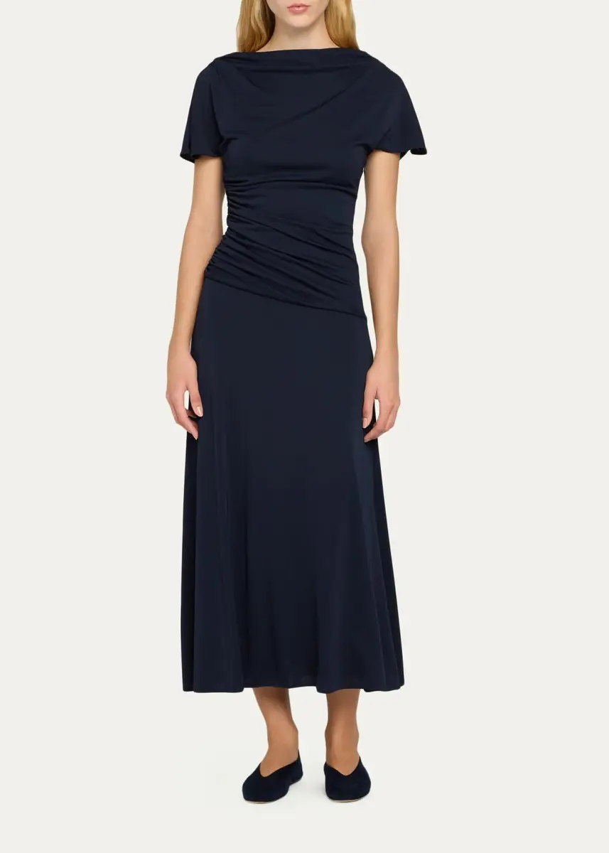 Cinq à Sept Avielle Ruched Boat-Neck Midi Dress | Thumbnail 2 Cinq à Sept Avielle Ruched Boat-Neck Midi Dress | Thumbnail 2