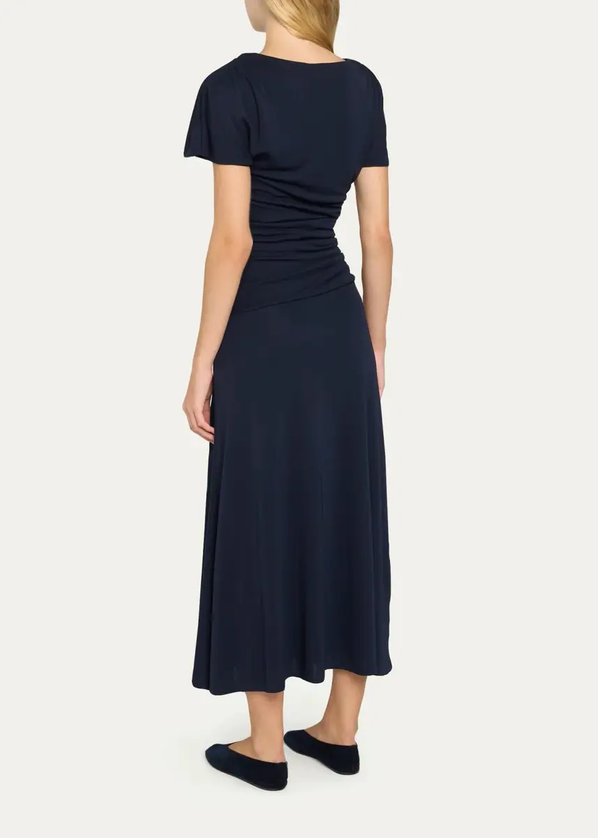Cinq à Sept Avielle Ruched Boat-Neck Midi Dress | Thumbnail 3 Cinq à Sept Avielle Ruched Boat-Neck Midi Dress | Thumbnail 3