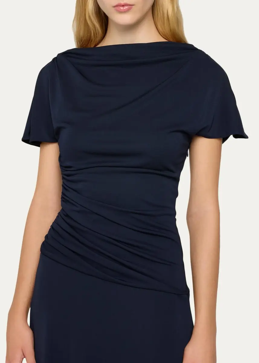 Cinq à Sept Avielle Ruched Boat-Neck Midi Dress | Thumbnail 5 Cinq à Sept Avielle Ruched Boat-Neck Midi Dress | Thumbnail 5