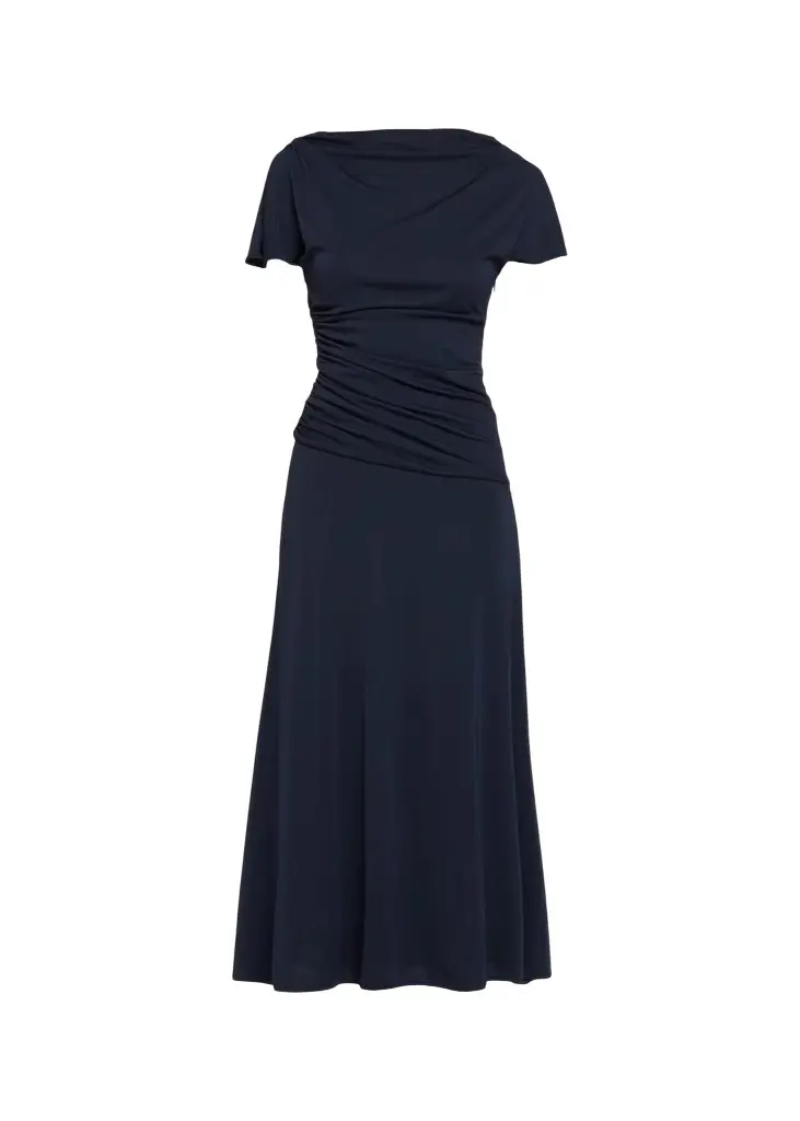 Avielle Ruched Boat-Neck Midi Dress Avielle Ruched Boat-Neck Midi Dress