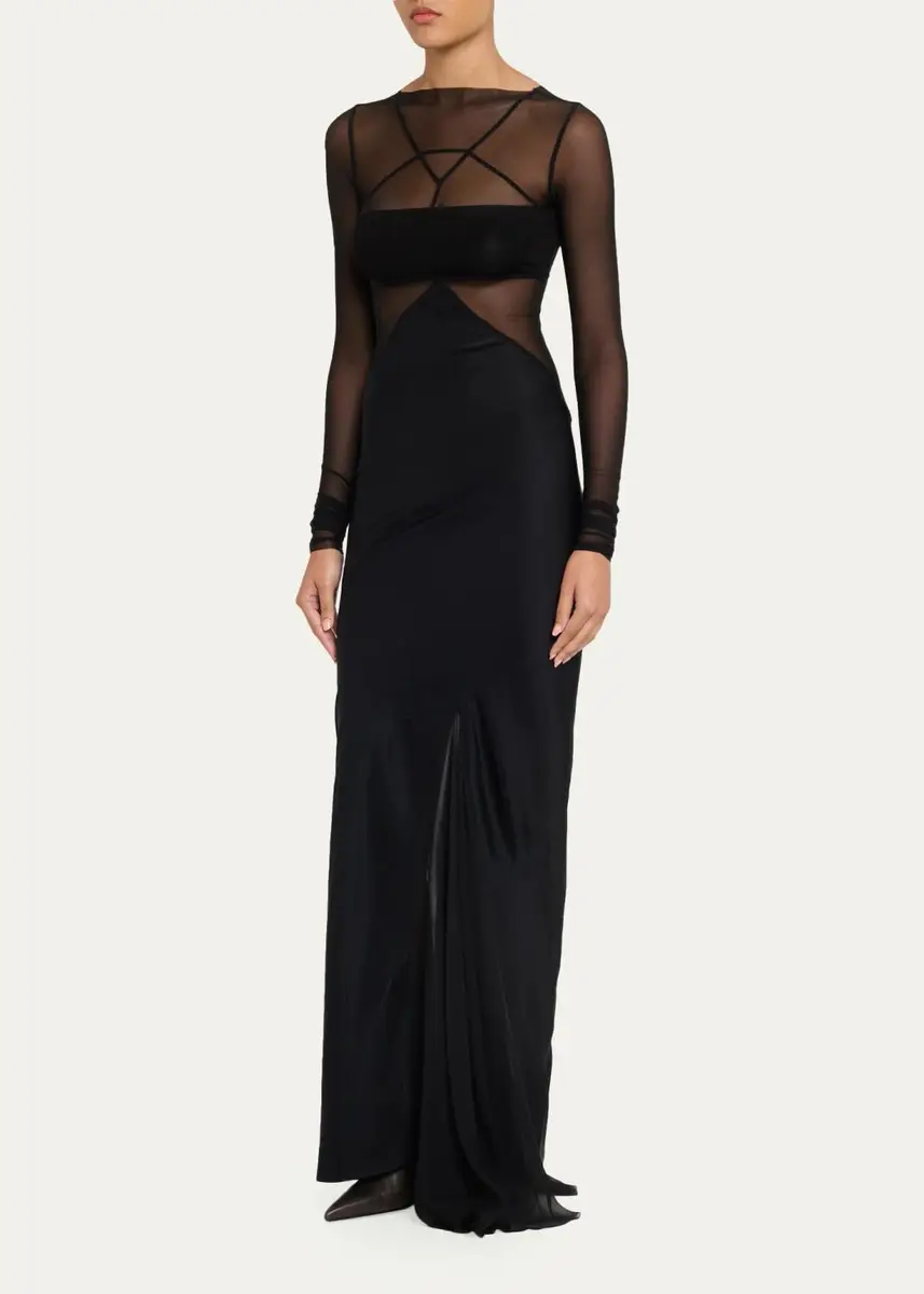 Rick Owens Semi-Sheer Seamed Combo Gown | Thumbnail 4