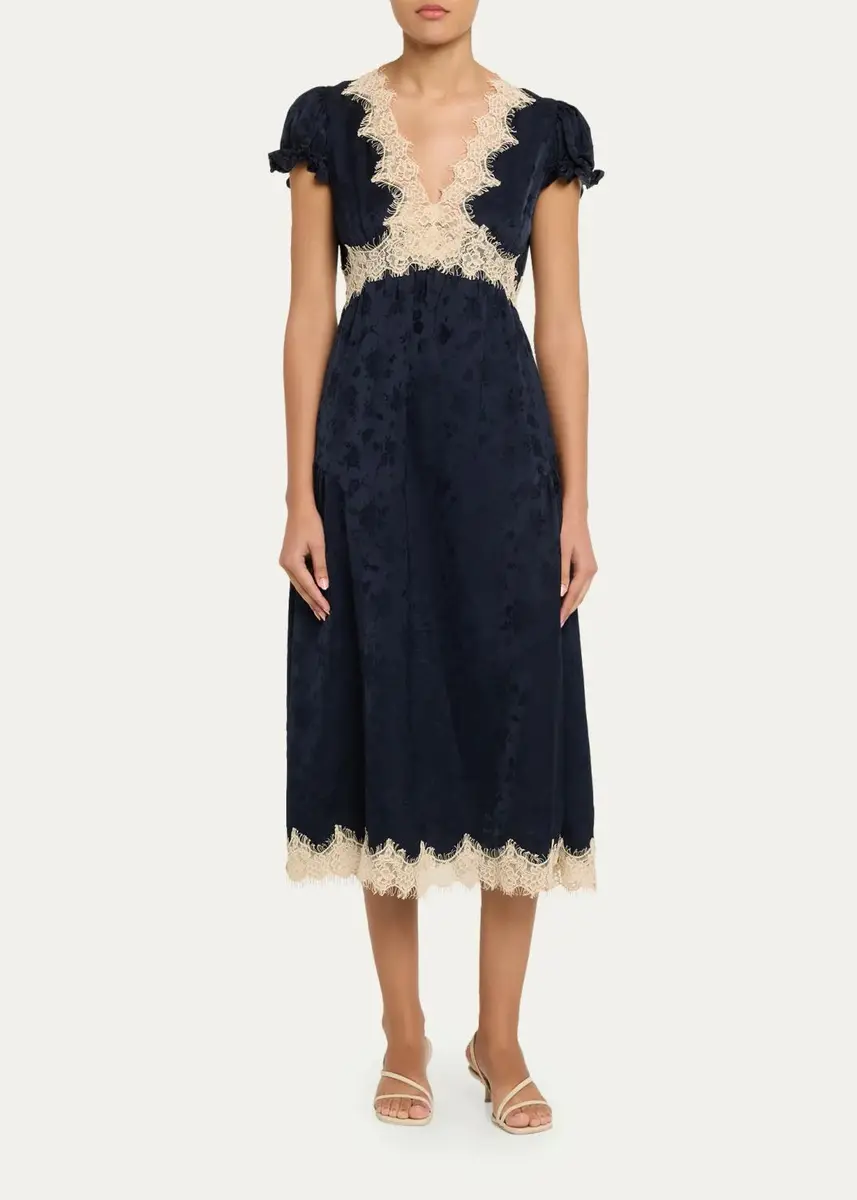 Sea Shay Floral Jacquard Lace-Trim Midi Dress | Thumbnail 2 Sea Shay Floral Jacquard Lace-Trim Midi Dress | Thumbnail 2
