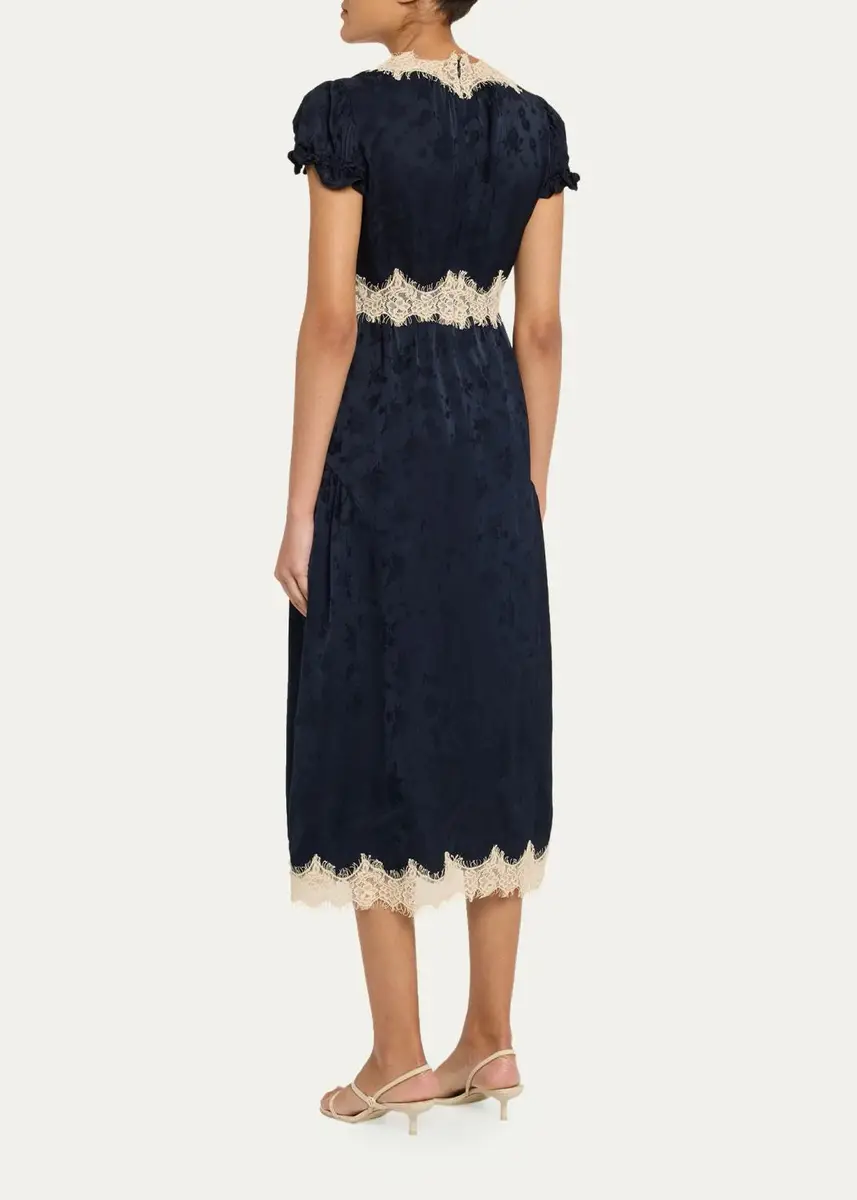 Sea Shay Floral Jacquard Lace-Trim Midi Dress | Thumbnail 3 Sea Shay Floral Jacquard Lace-Trim Midi Dress | Thumbnail 3