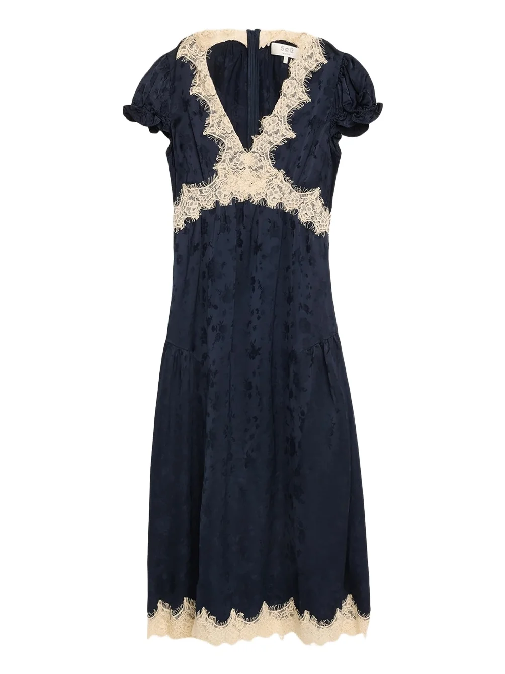 Shay Floral Jacquard Lace-Trim Midi Dress Shay Floral Jacquard Lace-Trim Midi Dress