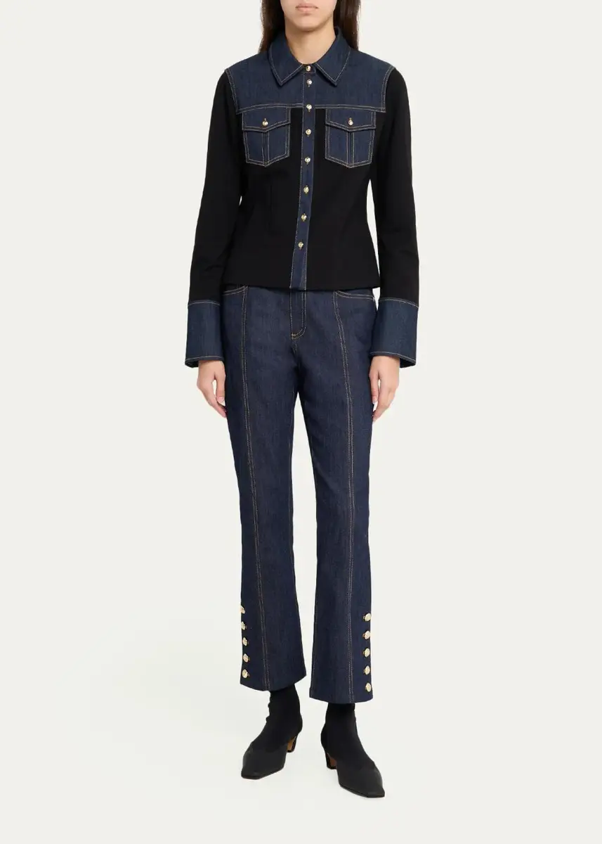 Cinq à Sept Aliza Ponte & Denim Long-Sleeve Top | Thumbnail 2
