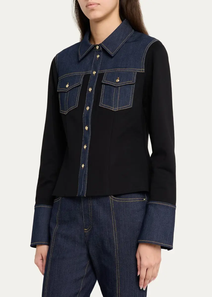 Cinq à Sept Aliza Ponte & Denim Long-Sleeve Top | Thumbnail 4