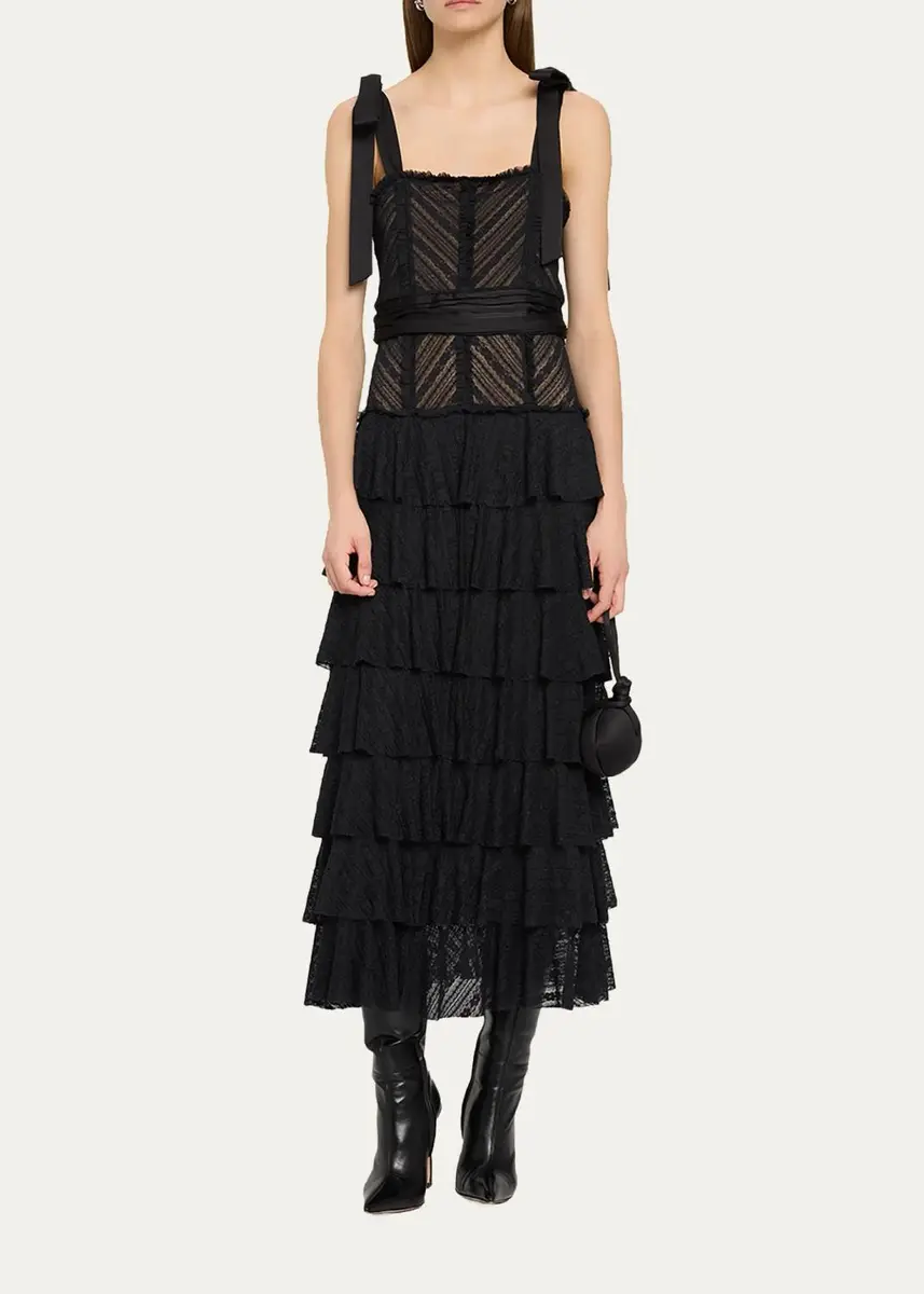 Cinq à Sept Sabrina Lace Tie-Shoulder Midi Dress | Thumbnail 2 Cinq à Sept Sabrina Lace Tie-Shoulder Midi Dress | Thumbnail 2