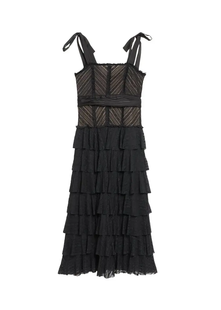 Sabrina Lace Tie-Shoulder Midi Dress Sabrina Lace Tie-Shoulder Midi Dress