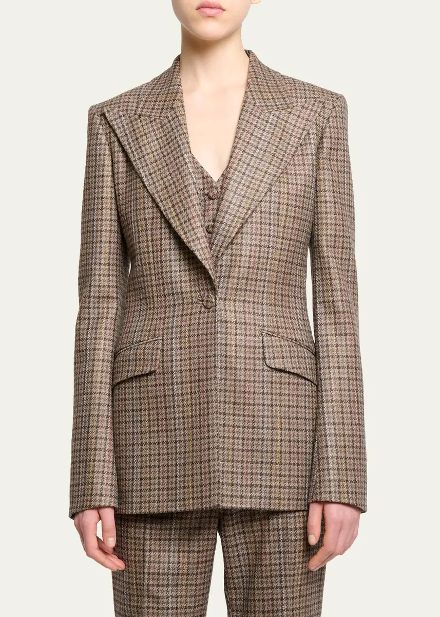 Gabriela Hearst Leiva Wool-Cashmere Houndstooth Single-Breasted Blazer Jacket | Thumbnail 4 Gabriela Hearst Leiva Wool-Cashmere Houndstooth Single-Breasted Blazer Jacket | Thumbnail 4