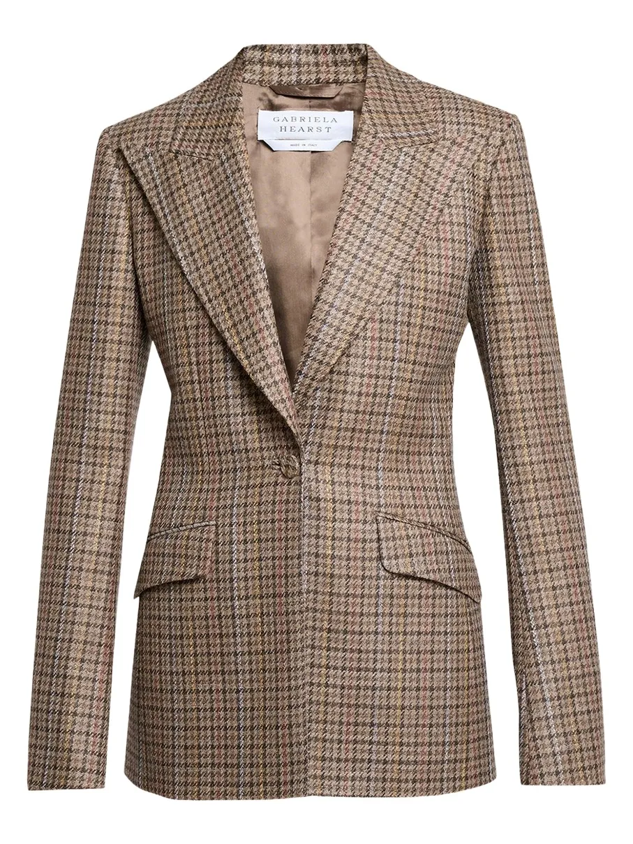 Leiva Wool-Cashmere Houndstooth Single-Breasted Blazer Jacket