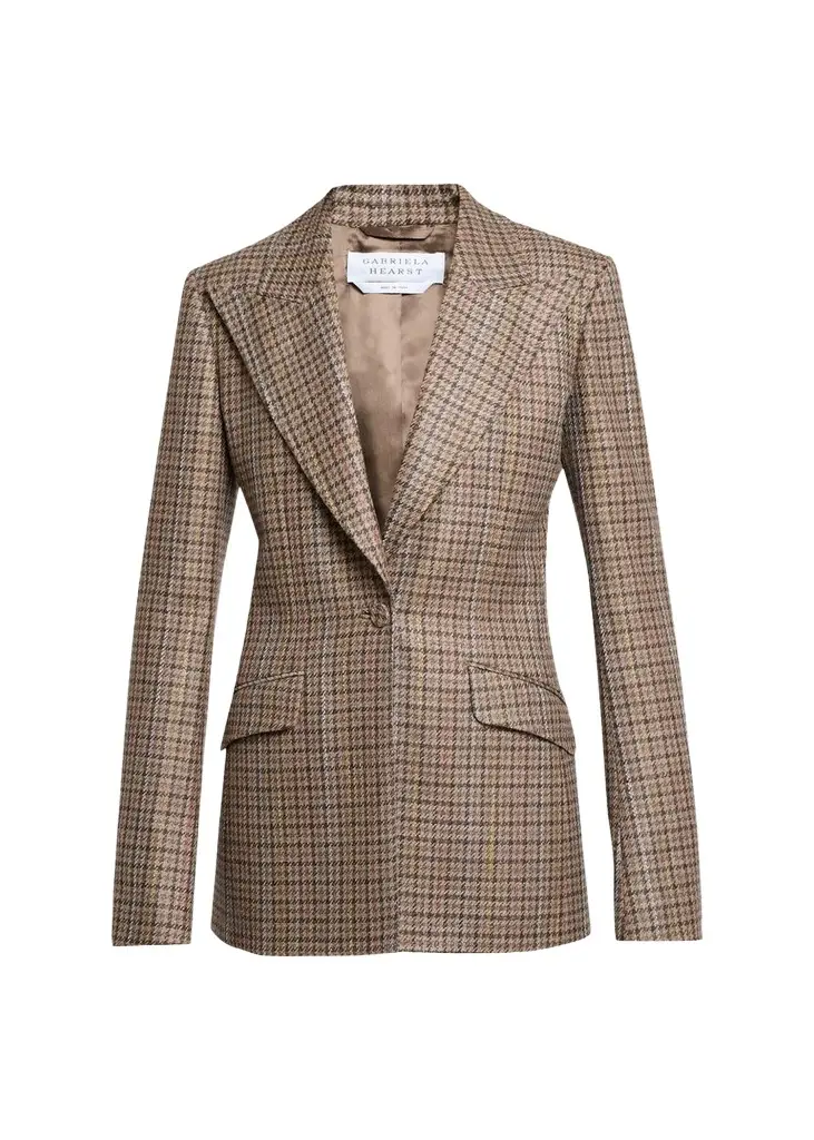 Leiva Wool-Cashmere Houndstooth Single-Breasted Blazer Jacket