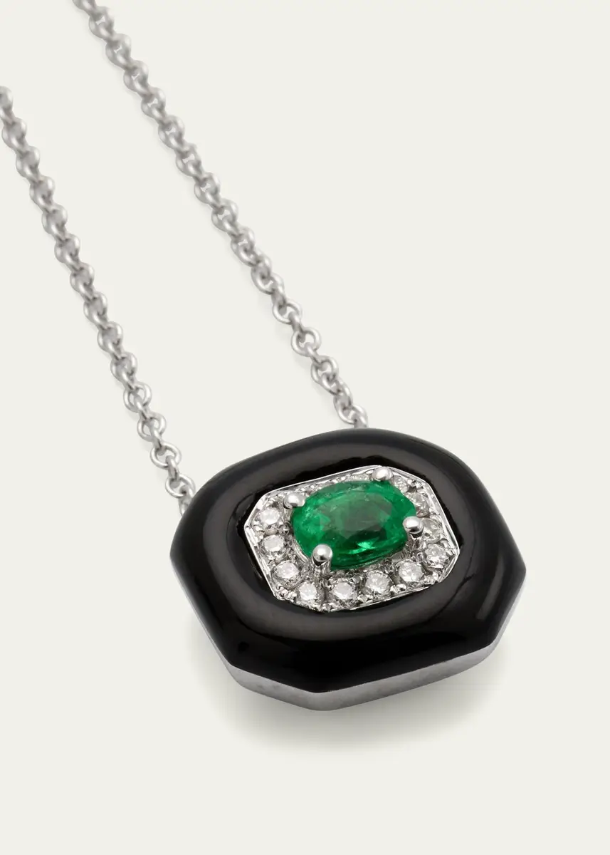 Nikos Koulis 18k White Gold Oui Diamond & Emerald Pendant | Thumbnail 3 Nikos Koulis 18k White Gold Oui Diamond & Emerald Pendant | Thumbnail 3