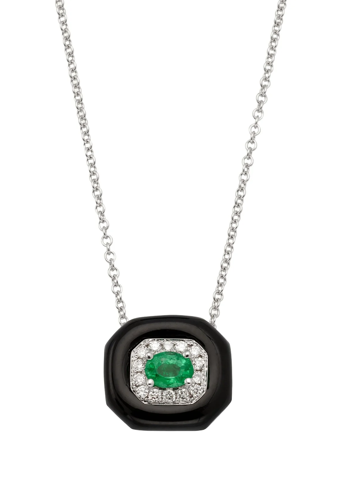 18k White Gold Oui Diamond & Emerald Pendant 18k White Gold Oui Diamond & Emerald Pendant