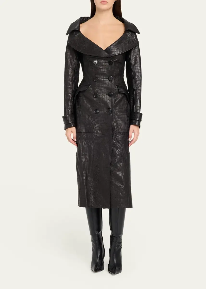 Sergio Hudson Croc-Embossed Leather Trench Coat | Thumbnail 2 Sergio Hudson Croc-Embossed Leather Trench Coat | Thumbnail 2
