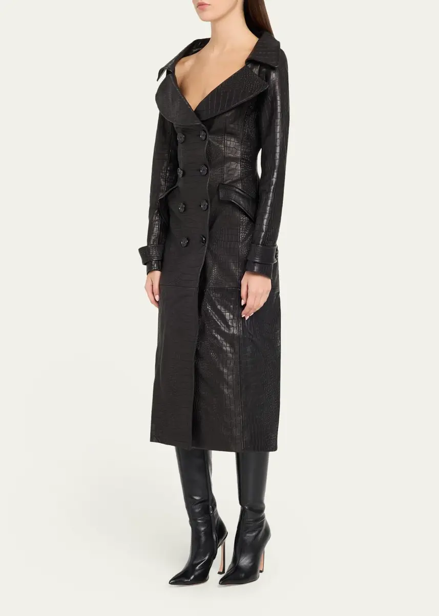 Sergio Hudson Croc-Embossed Leather Trench Coat | Thumbnail 4 Sergio Hudson Croc-Embossed Leather Trench Coat | Thumbnail 4