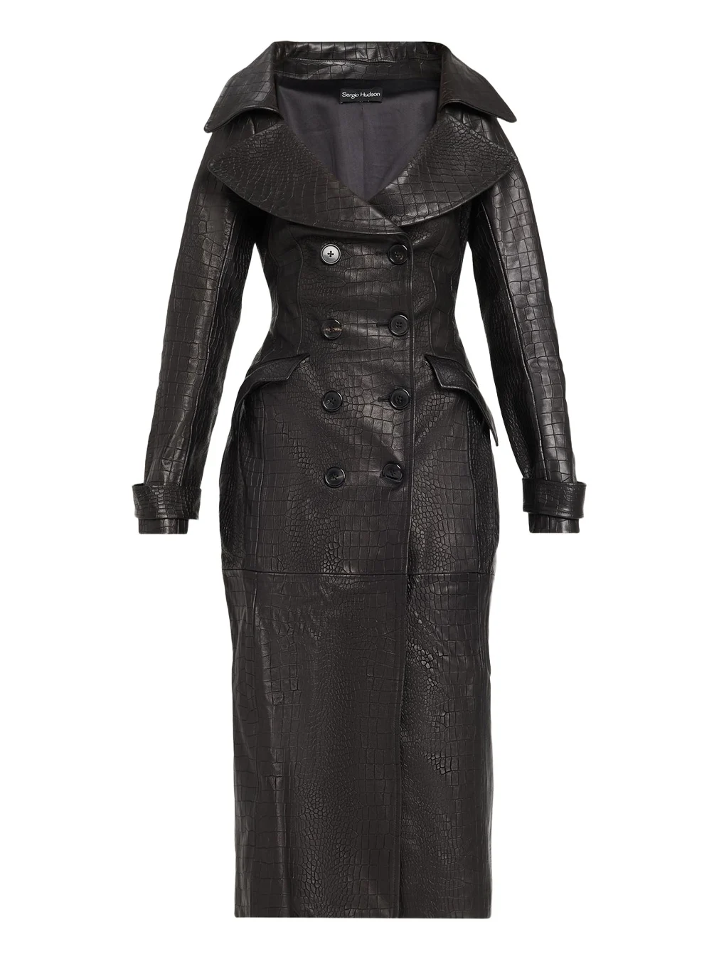 Croc-Embossed Leather Trench Coat