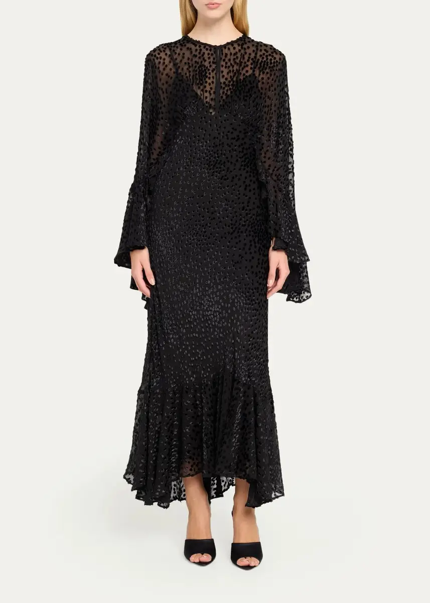 A.L.C. Uma Flock Dot-Printed Ruffled Maxi Dress | Thumbnail 2 A.L.C. Uma Flock Dot-Printed Ruffled Maxi Dress | Thumbnail 2