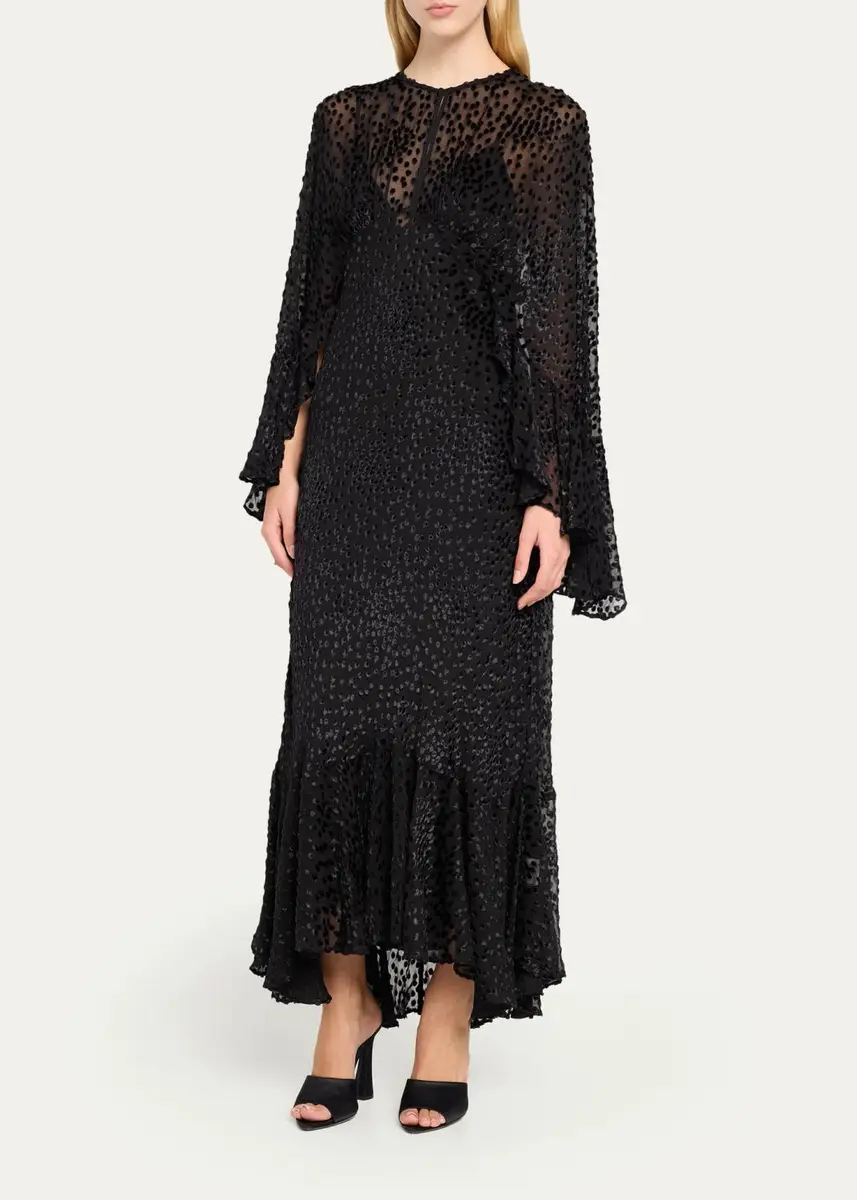 A.L.C. Uma Flock Dot-Printed Ruffled Maxi Dress | Thumbnail 4 A.L.C. Uma Flock Dot-Printed Ruffled Maxi Dress | Thumbnail 4