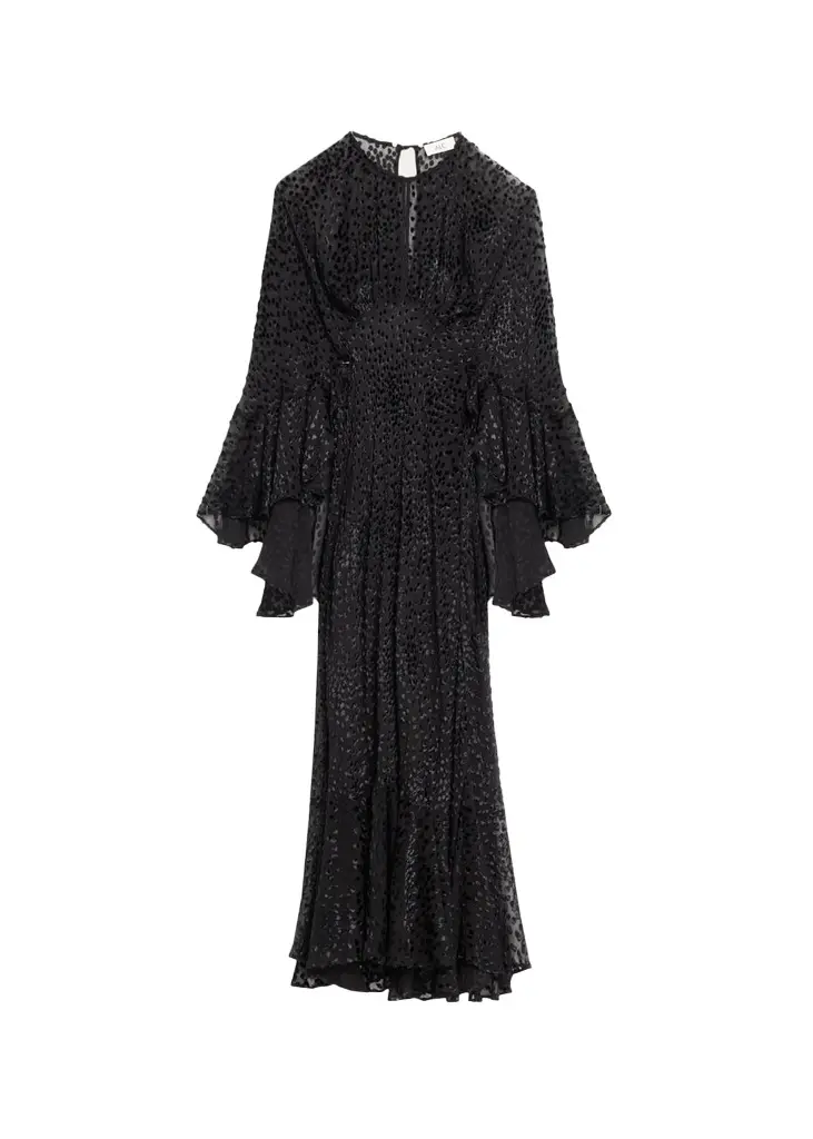 Uma Flock Dot-Printed Ruffled Maxi Dress