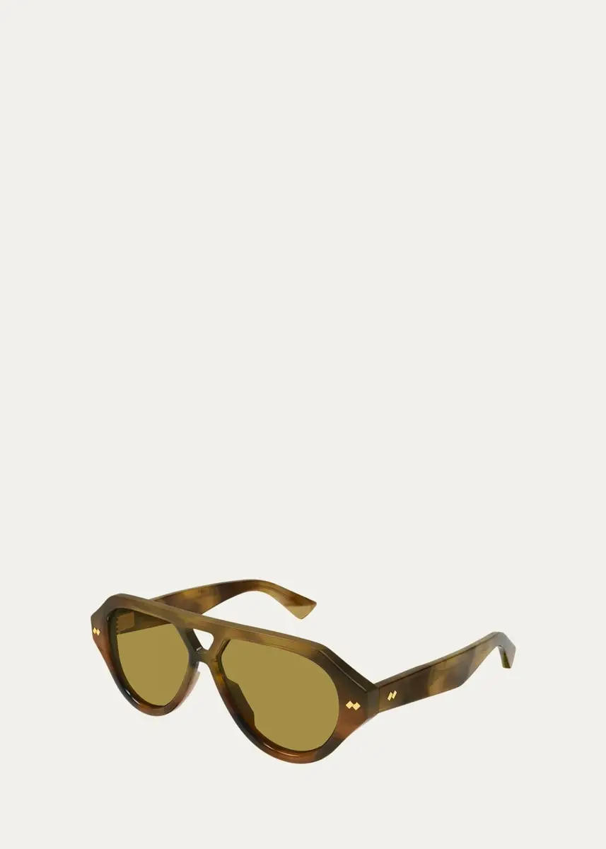 Bottega Veneta Men's BV1485S Bold Ribbon Stud Recycled Acetate Pilot Sunglasses | Thumbnail 2