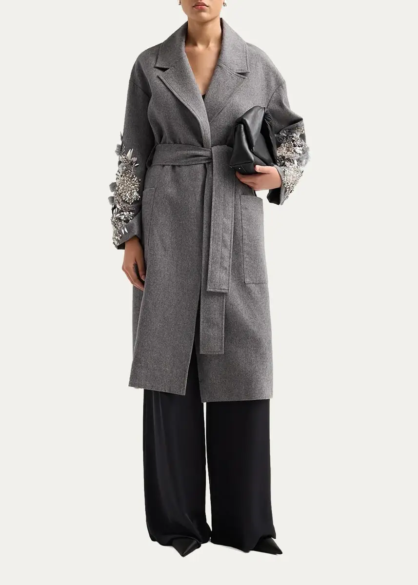 Libertine Frosted Flowers Embellished Wool-Cashmere Wrap Coat | Thumbnail 2 Libertine Frosted Flowers Embellished Wool-Cashmere Wrap Coat | Thumbnail 2