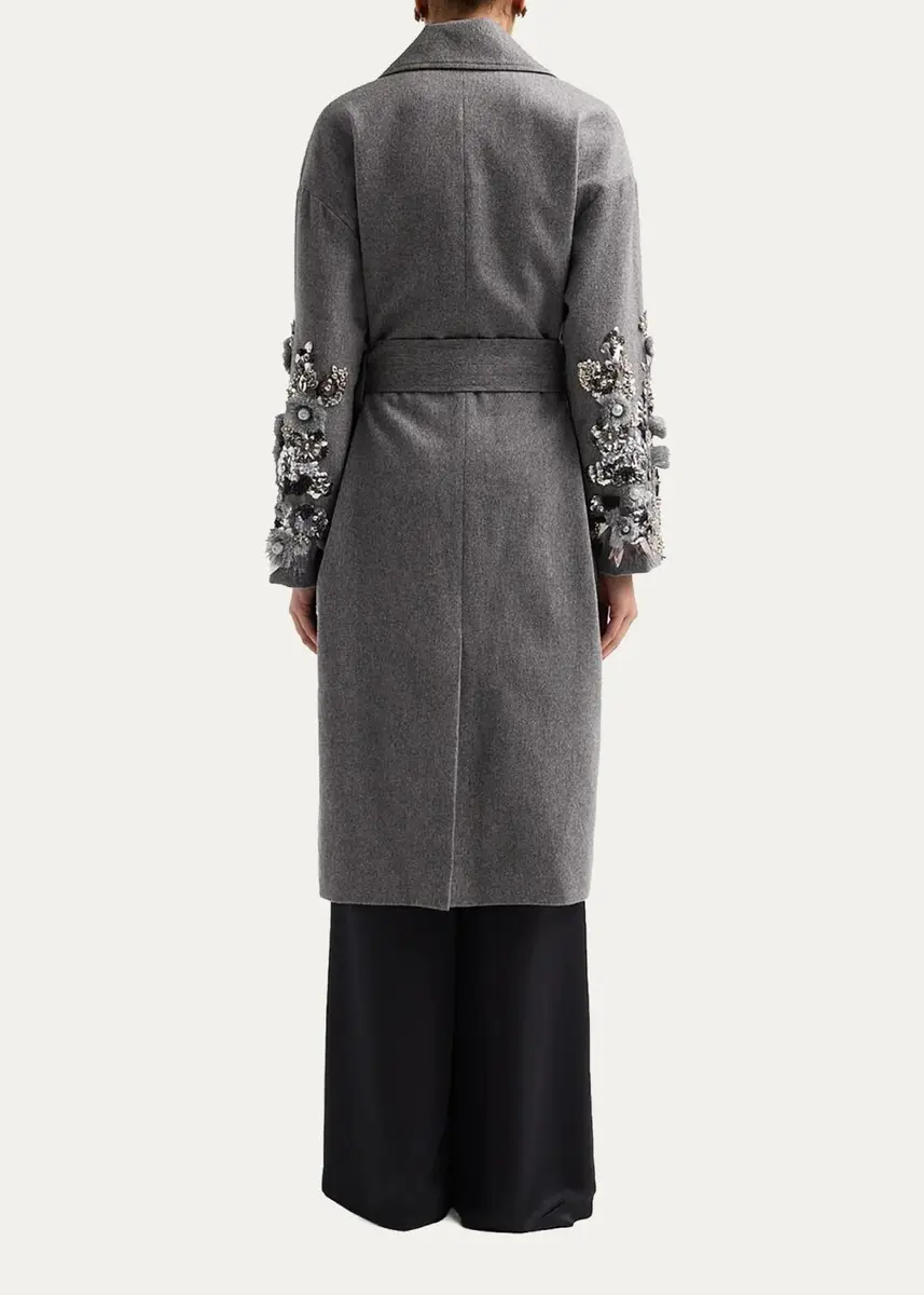 Libertine Frosted Flowers Embellished Wool-Cashmere Wrap Coat | Thumbnail 3 Libertine Frosted Flowers Embellished Wool-Cashmere Wrap Coat | Thumbnail 3