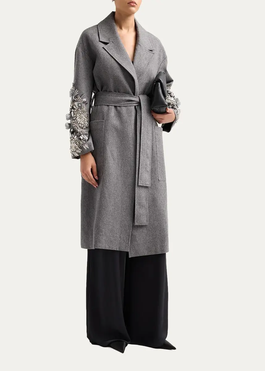 Libertine Frosted Flowers Embellished Wool-Cashmere Wrap Coat | Thumbnail 4 Libertine Frosted Flowers Embellished Wool-Cashmere Wrap Coat | Thumbnail 4