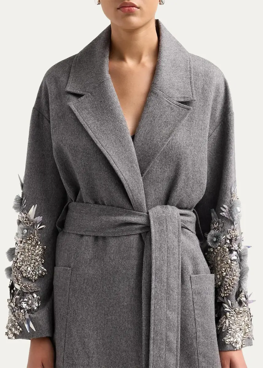 Libertine Frosted Flowers Embellished Wool-Cashmere Wrap Coat | Thumbnail 5 Libertine Frosted Flowers Embellished Wool-Cashmere Wrap Coat | Thumbnail 5