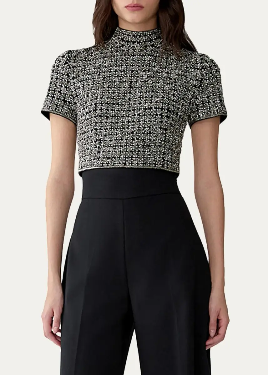 Carolina Herrera Embellished Cropped Mock-Neck Top | Thumbnail 4