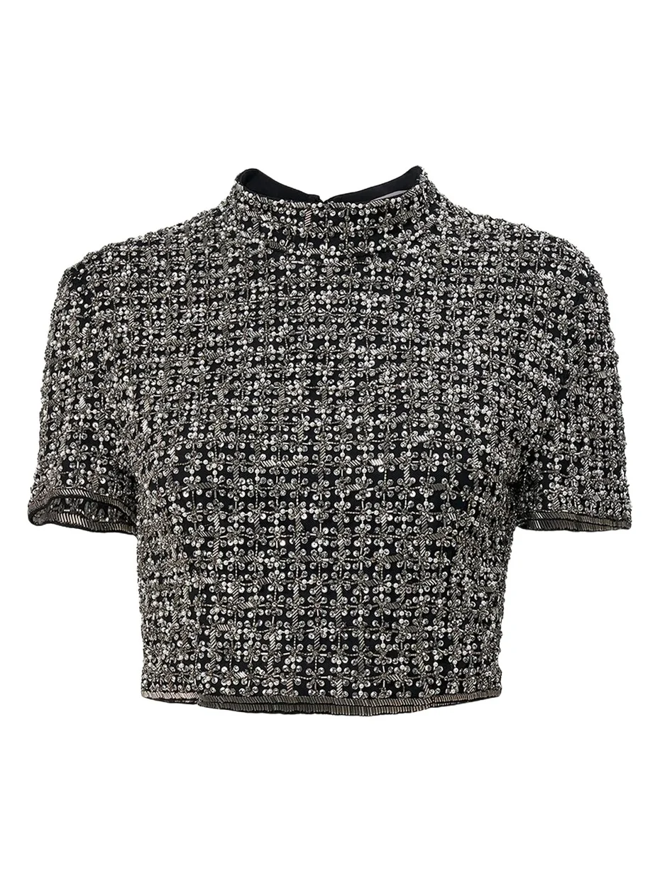 Carolina Herrera Embellished Cropped Mock-Neck Top