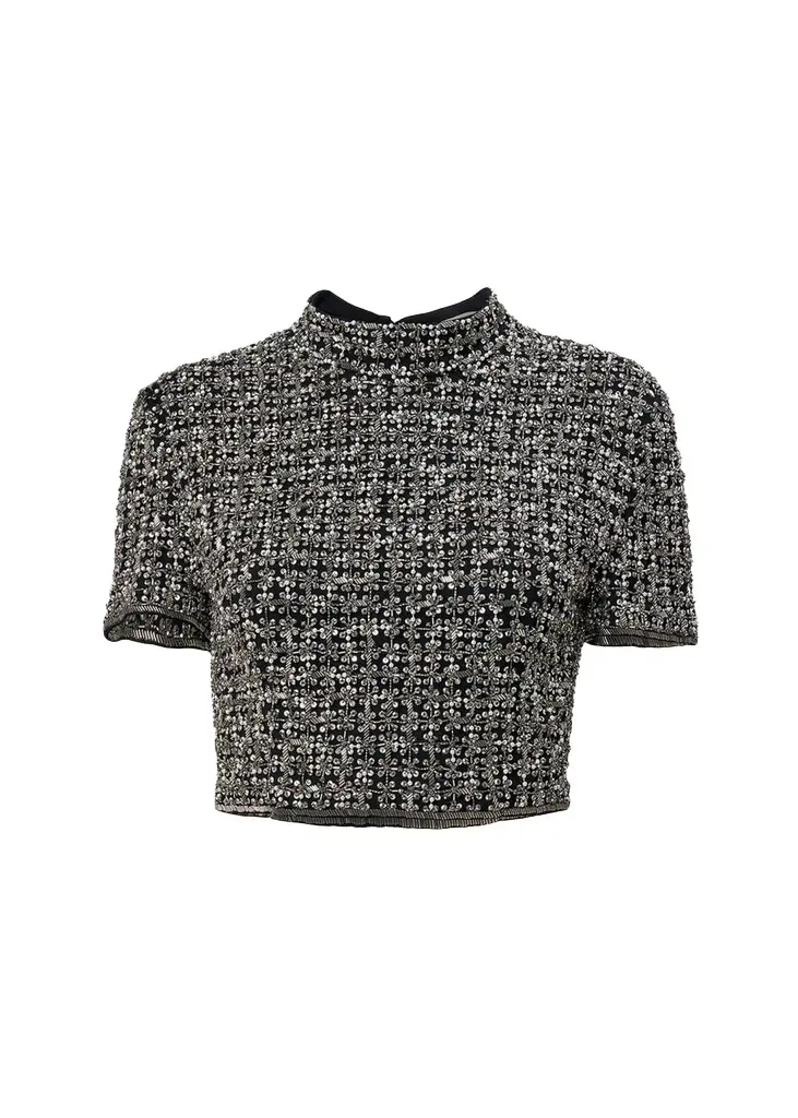 Embellished Cropped Mock-Neck Top Embellished Cropped Mock-Neck Top