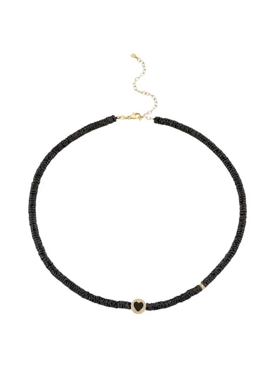 Sydney Evan 14K Black Spinel Heart Necklace with Onyx and Diamonds