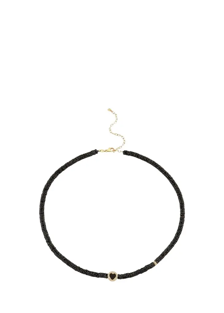 14K Black Spinel Heart Necklace with Onyx and Diamonds