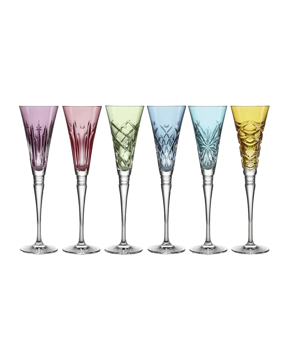Waterford Crystal Winter Wonders Multicolor Mixed Pattern Flutes, Set of 6