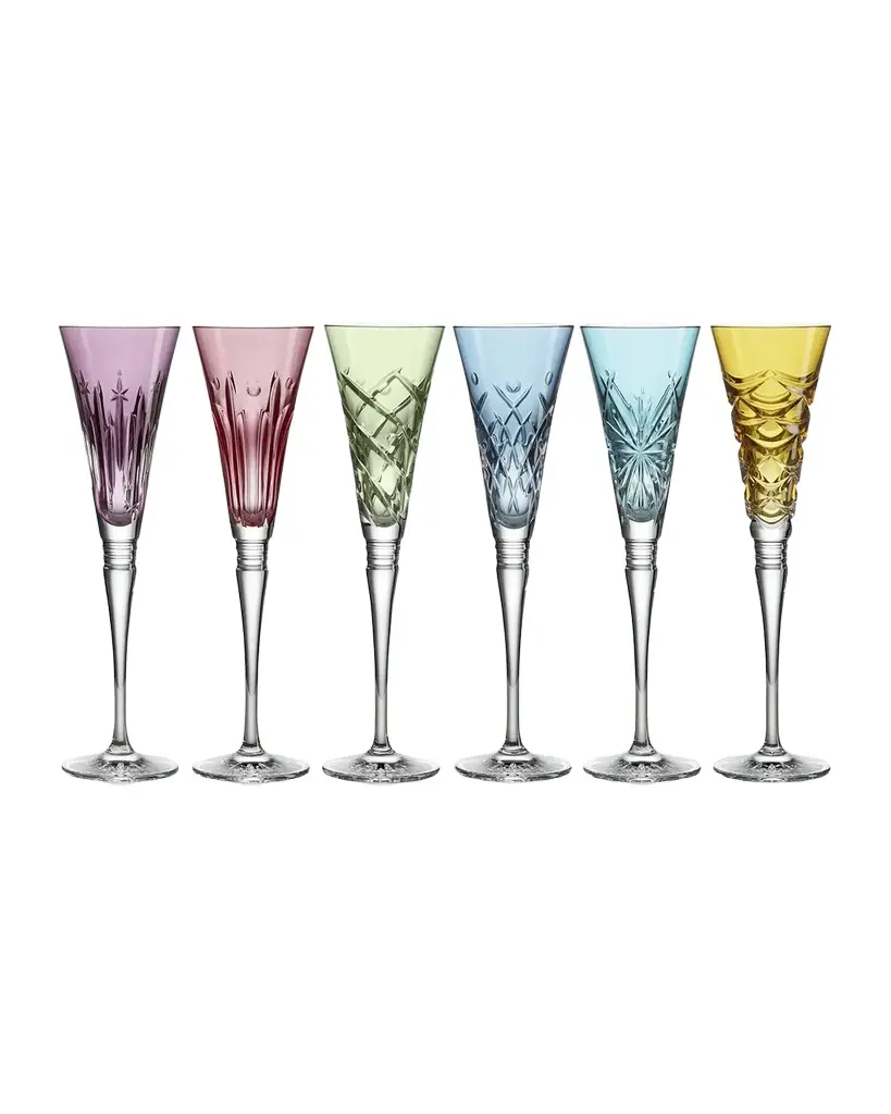 Waterford Crystal Winter Wonders Multicolor Mixed Pattern Flutes, Set of 6