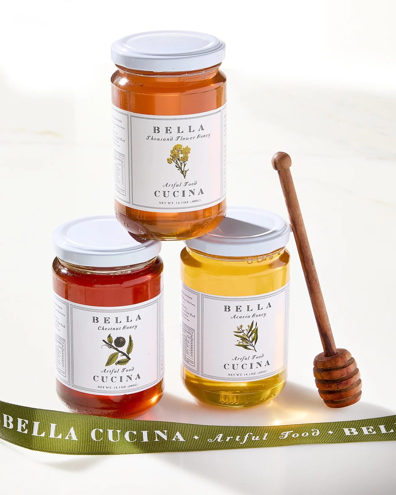 Bella Cucina Honey Trio Gift Box with Olive Wood Dipper