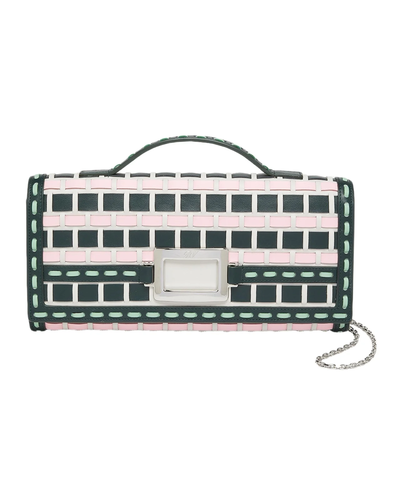 Roger Vivier Belle Vivier Leather-Woven Clutch Bag