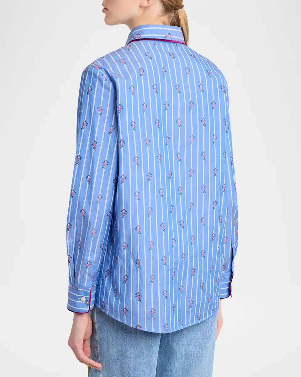 Etro Floral Embroidered Striped Cotton Button-Down Shirt | Thumbnail 3 Etro Floral Embroidered Striped Cotton Button-Down Shirt | Thumbnail 3