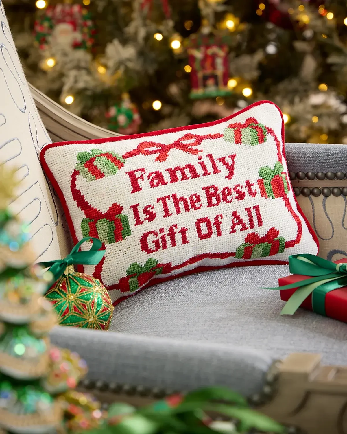 C & F Family Is The Best Gift Of All Needlepoint Pillow, 8" x 12"