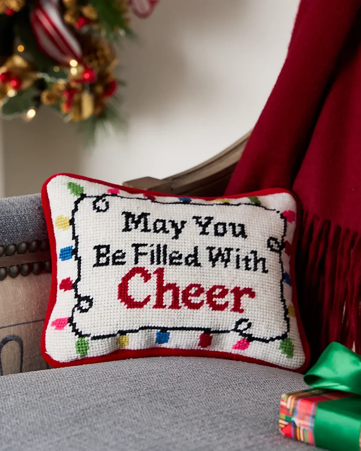 C & F May You Be Filled With Cheer Needlepoint Pillow, 6.5" x 9"