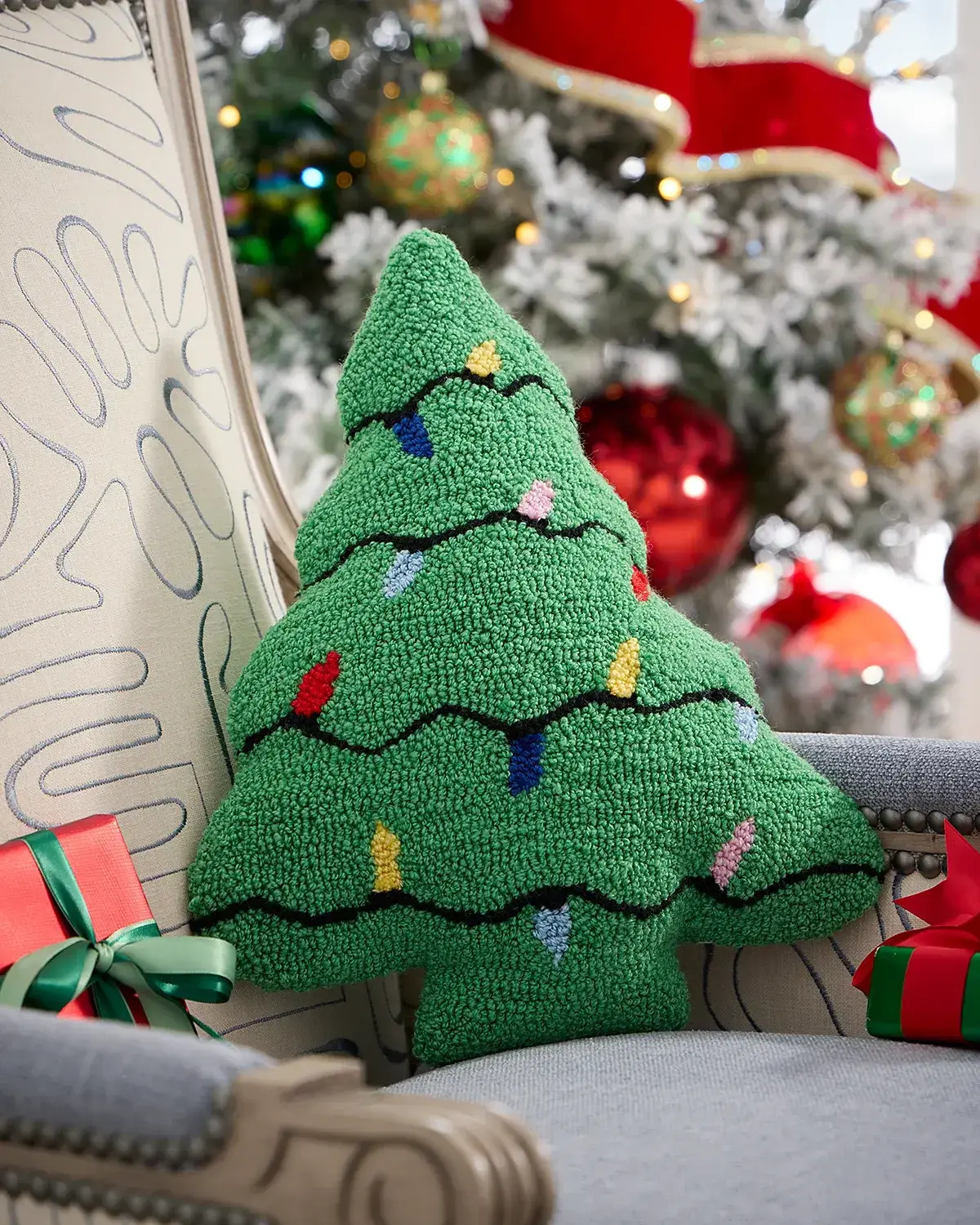 C & F Christmas Tree-Shaped Hooked Pillow, 13" x 16"