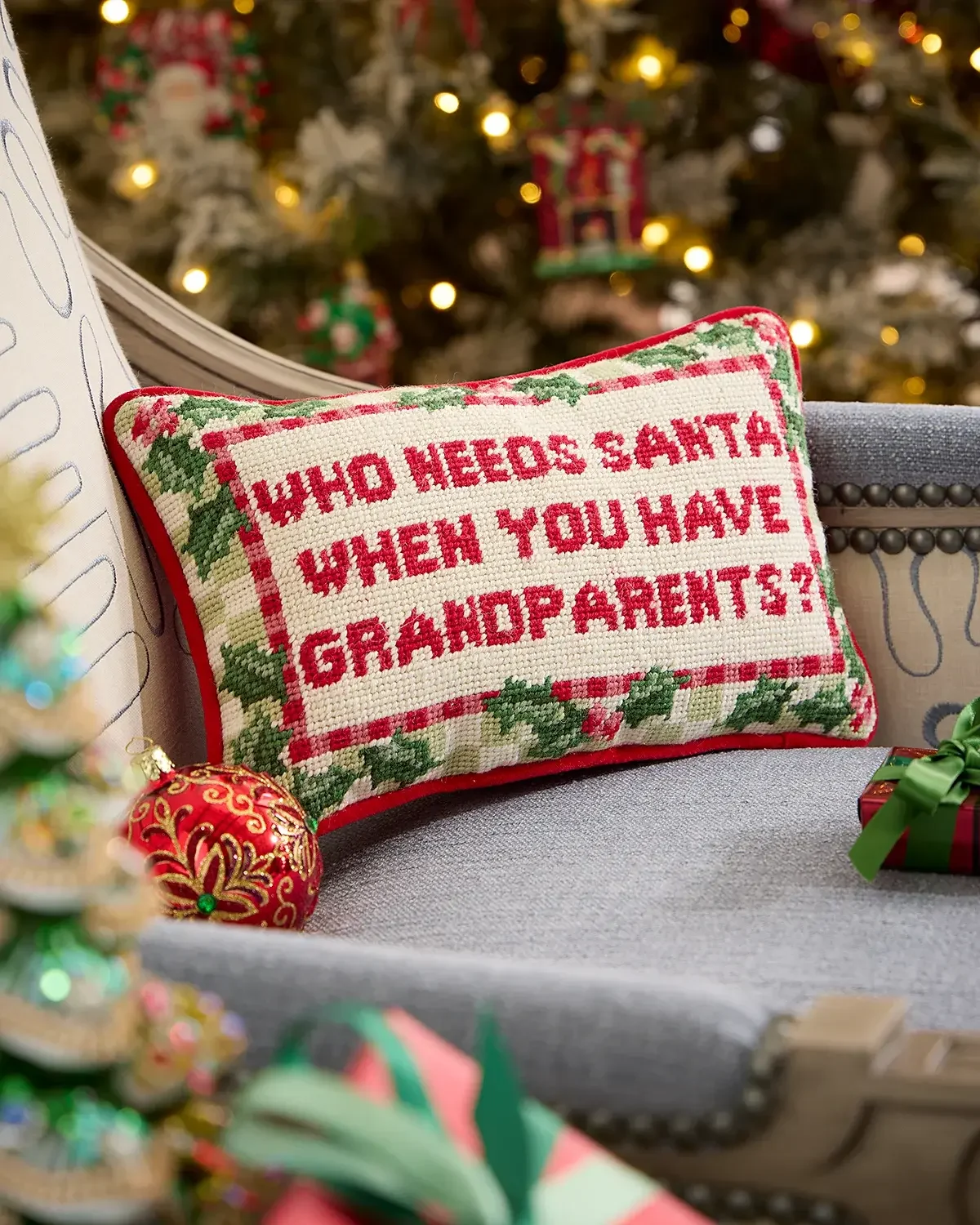 C & F Who Needs Santa Needlepoint Pillow, 8" x 12"