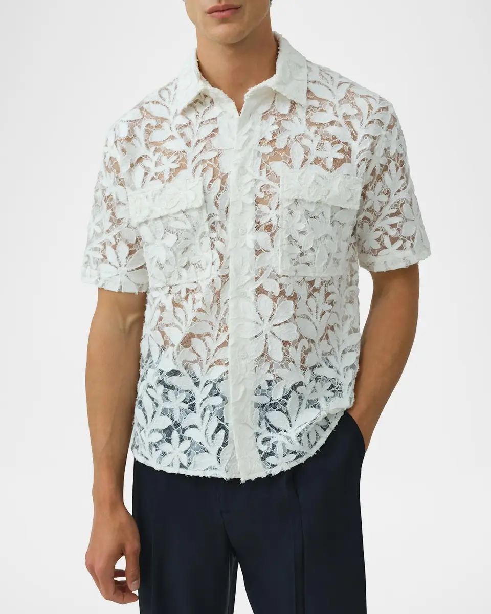Simkhai Men's Alan Cotton Lace Shirt | Thumbnail 4 Simkhai Men's Alan Cotton Lace Shirt | Thumbnail 4
