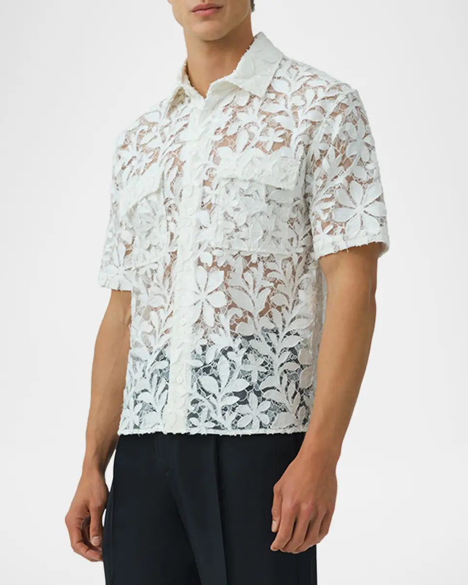 Simkhai Men's Alan Cotton Lace Shirt | Thumbnail 5 Simkhai Men's Alan Cotton Lace Shirt | Thumbnail 5