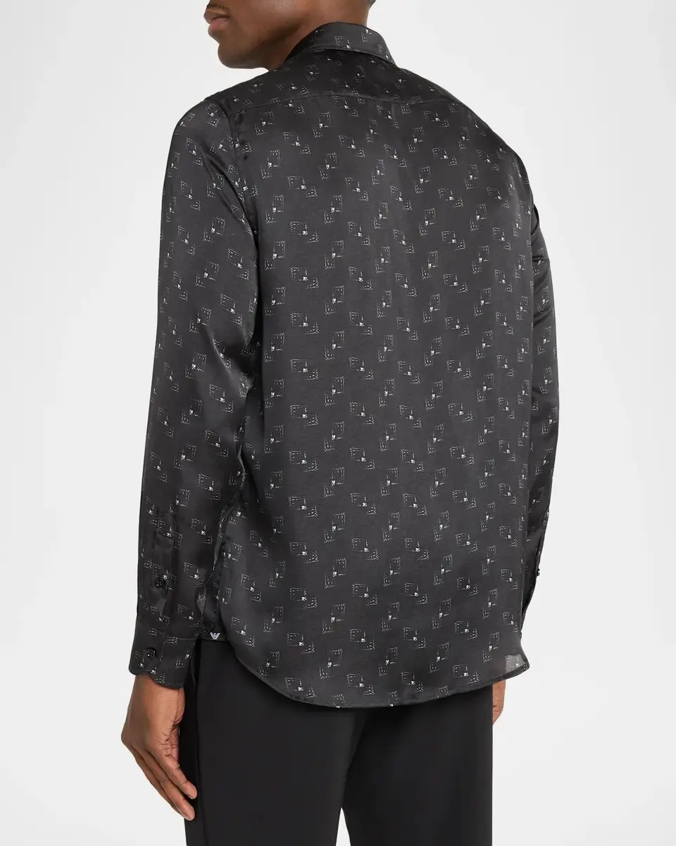 Emporio Armani Men's Overlapping Square Button-Front Shirt | Thumbnail 3