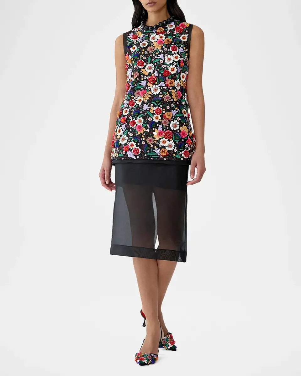 Carolina Herrera Multicolor Floral-Embroidered Organza Top | Thumbnail 2 Carolina Herrera Multicolor Floral-Embroidered Organza Top | Thumbnail 2